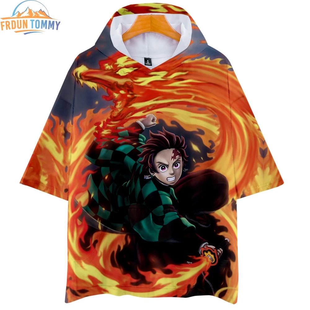 Новинка Kimetsu no Yaiba, одежда с 3D принтом, Летние повседневные крутые футболки, Женская/мужская одежда, топы,, с капюшоном, с коротким рукавом