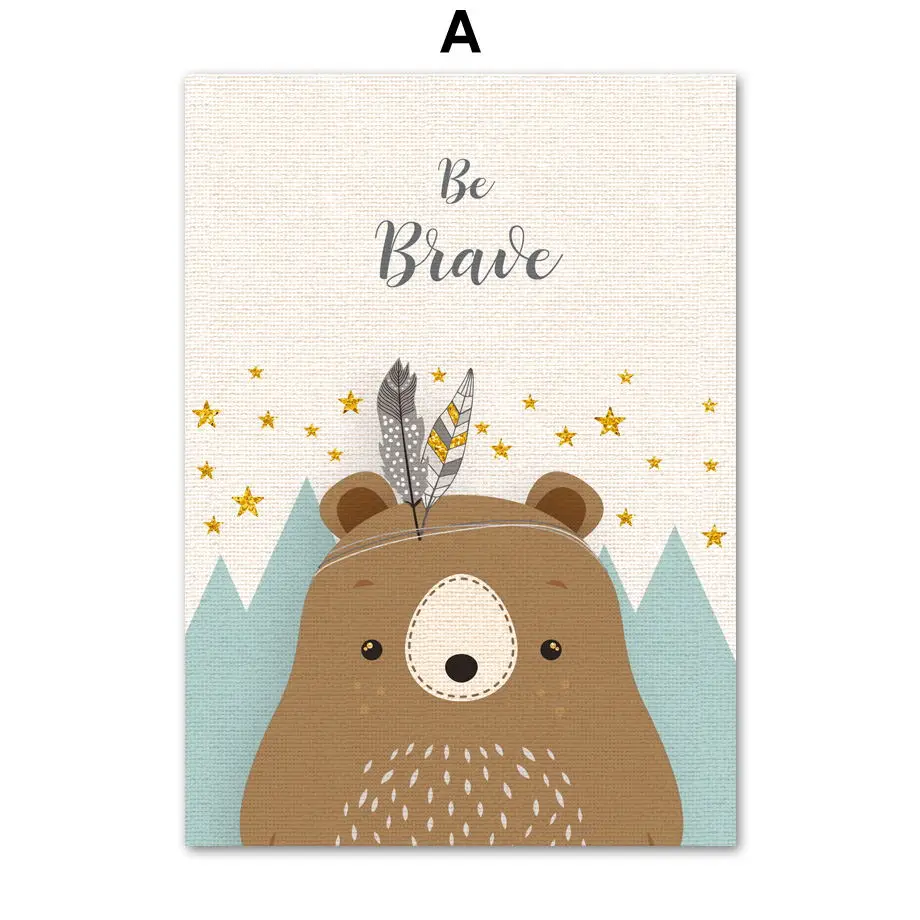 Bear-Rabbit-Fox-Deer-Nursery-Wall-Art-Canvas-Painting-Cartoon-Nordic-Posters-And-Prints-Wall-Pictures (3)