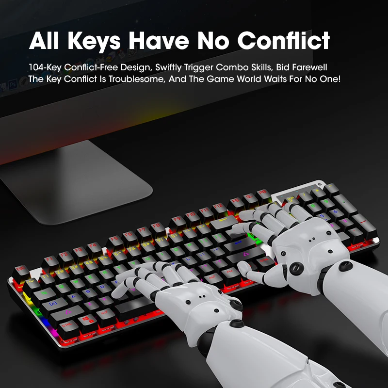 Механическая клавиатура игровой комплект черный синий переключатель проводной