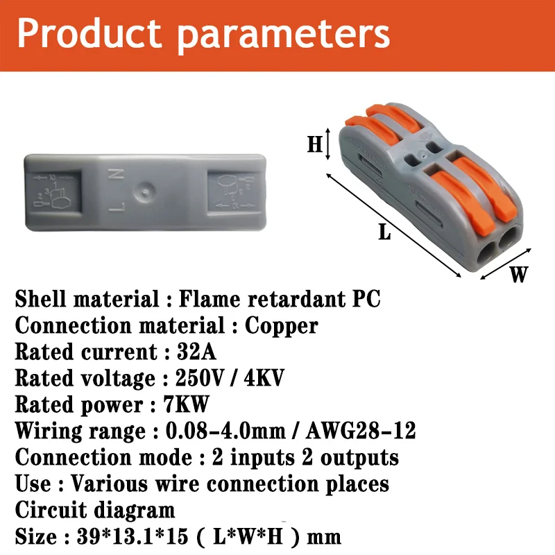 Mini Fast Wire Cable Connectors Universal Compact Conductor Spring Splicing Wiring Connector Push-in Terminal Block SPL/KV-2/3