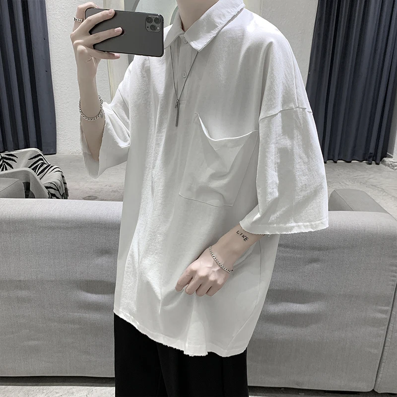 

Solid Color Polo Shirts for Mens Summer Clothing Loose Fit Tops Heren Polo Shirt Hombres Camisas De Polo Oversized Streetwear
