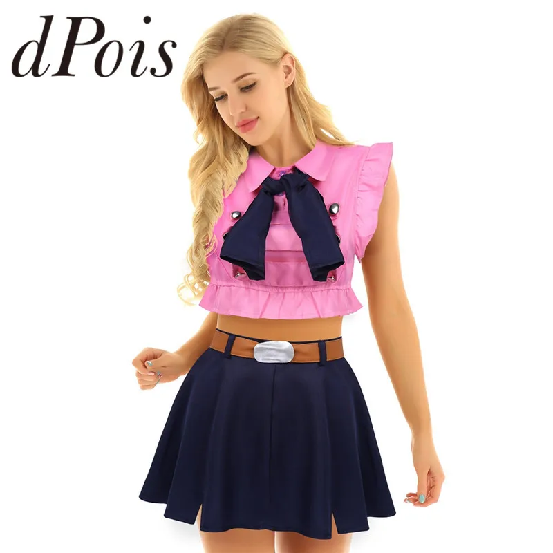 

Women Japanese Anime Costume Roleplay Uniform Outfit Turn-down Collar Crop Tops High Waist A-line Short Skirt Bow Tie Belt 4PCS