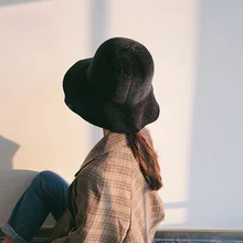 Рыбаков в новом дизайне Для женщин корейский стиль шляпа зимние уличные солнцезащитный крем однотонные Цвет ведро плоская шляпа с широкими полями купол бассейна кепок