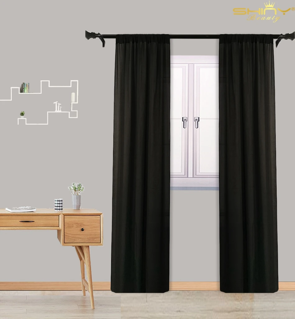 Черный штора из шифона 2 панели 59x120 дюймов тюль ткань фон Хэллоуин вечерние Decoration-M1007