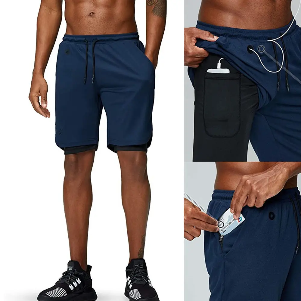 Двухслойные шорты для фитнеса и тренировок быстросохнущие Бермуды пляжная