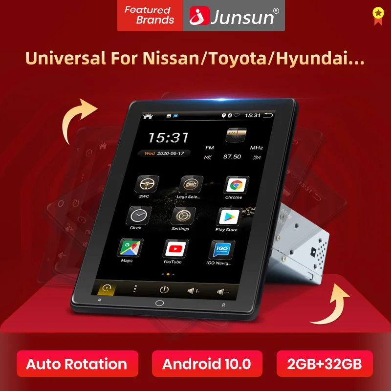 Junsun Новый вращающийся Tesla экран Android 10 0 2 din Автомобильный Радио плеер
