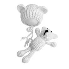 Детская Милая шапка с ушками медведя с кукольными игрушками Шерстяная Одежда для новорожденных шапочка для девочек фотография Реквизит вязаные детские шапки куклы