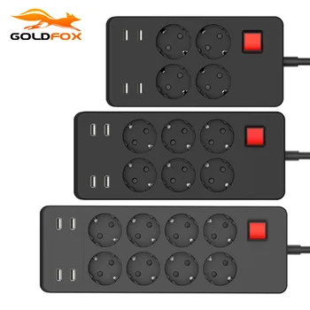 

6/8 Outlets 4 USB Power Strip 4000W 16A EU Plug Extension Socket 1.8m Cord Power Socket Home Office TV Smartphone USB Charger