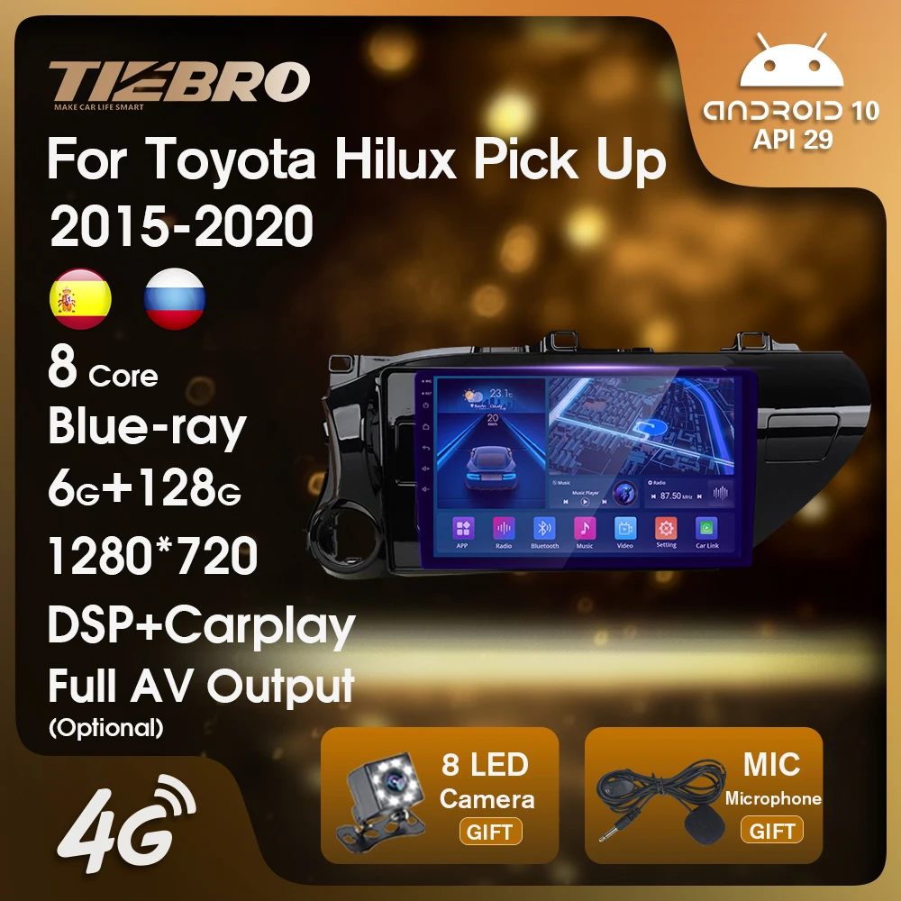 Автомагнитола TIEBRO 2DIN Android 10 для Toyota Hilux Pick Up AN120 2015-2020 Автомобильный мультимедийный