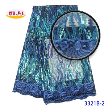 

Niai Nigerian Sequins Lace Fabrics Emerald Lace African Fabric Lace with Sequins for Women Wedding Party Dress Mr3321b