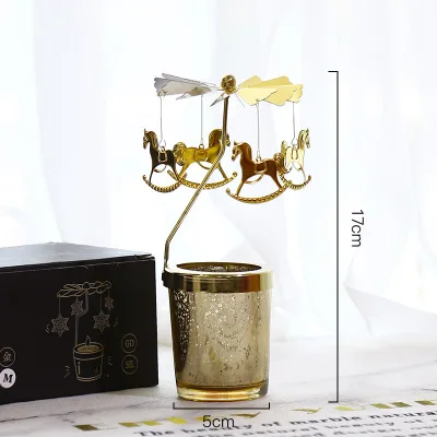 Rocking Horse Золотой вращающийся подсвечник Go Round CandleChirstmas Metal Rotaing подсвечник Романтический вращающийся подсвечник украшение дома - Цвет: Rocking Horse