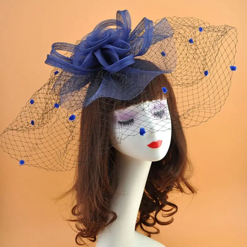 Women Fascinator Hat Vintage Headwear Bridal Flower Net Mesh Banquet Wedding T4MD - Цвет: 15