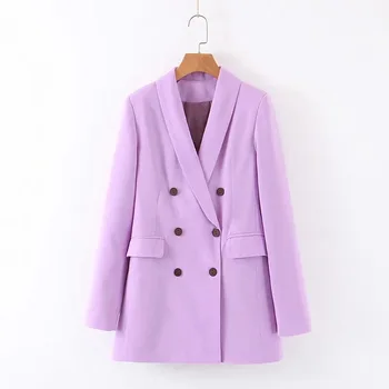 

2020 Hot Selling Fashion Women Purple Blazer Long Sleeve Korean Style Office New Product Autumn Jacket Casual Double Breasted