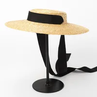 Wholesale Wide Brim Straw Hat For Women Long Ribbon Ladies Beach Hats Fashion Dress Up Children Summer Sun Visor Caps 5