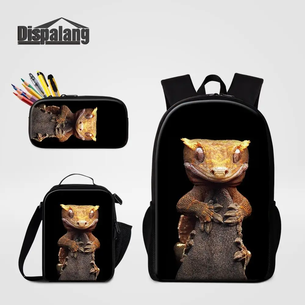 3 PCS Set01 Dispalang рюкзак с 3D принтом для студентов, школьная сумка, чехол-карандаш, Ланч-бокс, комплект из 3 предметов, мужской рюкзак для путешествий с изображением ящерицы, рюкзак для мальчика - Цвет: 3 PCS Set01