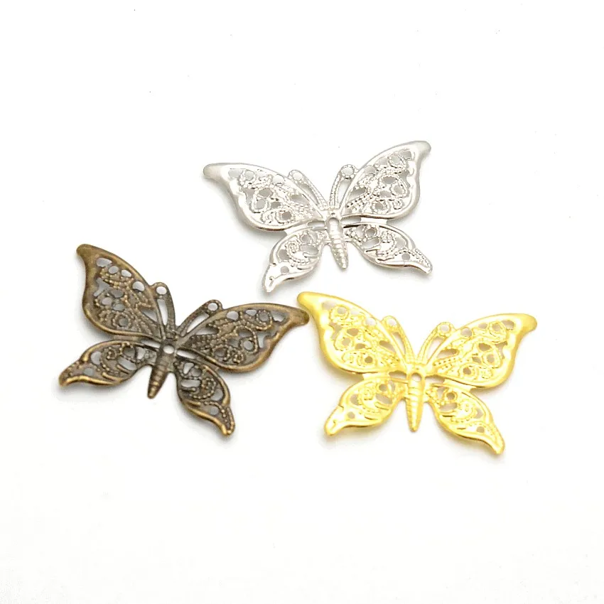 Retail 10Pcs Butterfly Filigree Wraps Connectors Metal Crafts Gift Decoration DIY 39x26mm