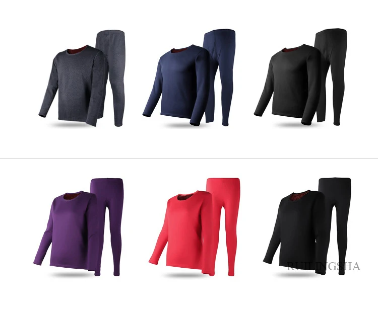 Men New Winter Cotton Thermal Undershirts Youth Padded and Thickened Round Collar Long Johns Suits Women Warm Underwear