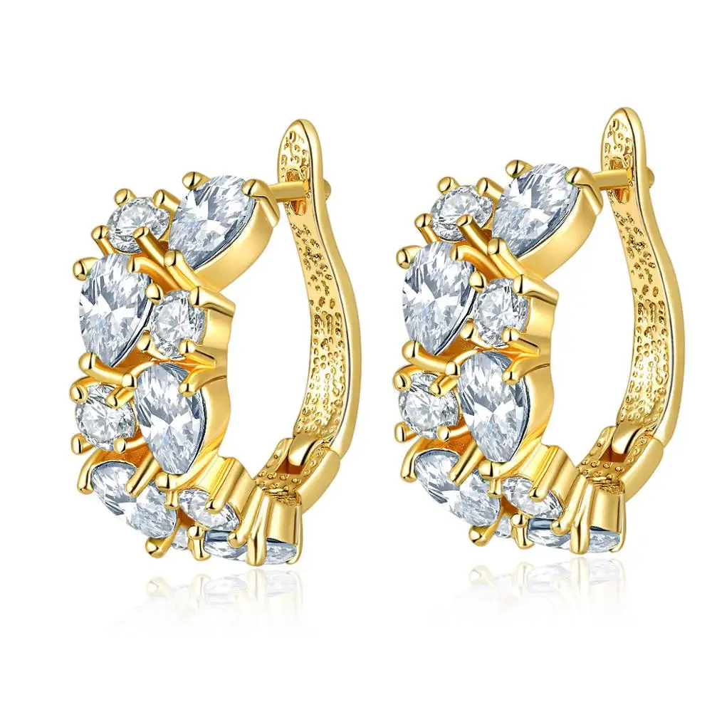 Earring Gold-White Шарм Винтаж Мона Лиза стиль Разноцветный Кристалл Циркон модное ожерелье кольцо с подвесками серьги ювелирный набор подарок для женщин девочек - Окраска металла: Earring Gold-White