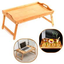 Wooden Folding Laptop Table Breakfast Serving Bed Trays, Adjustable Foldable with Flip Top and Legs Computer desk stand
