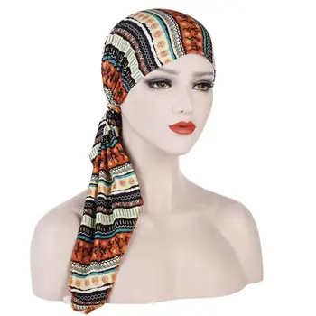 

Muslim Women Head Scarf Chemo Hat Turban Pre-Tied Headwear Bandana Cancer Hair Loss Head Scarf Head Wrap Stretch Caps New