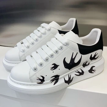 

Decor Real Leather Totem White Stylish Flat Shoes Women Sneakers Classic Lace-up Tennis Sneakers New Casual Shoes Women Designer