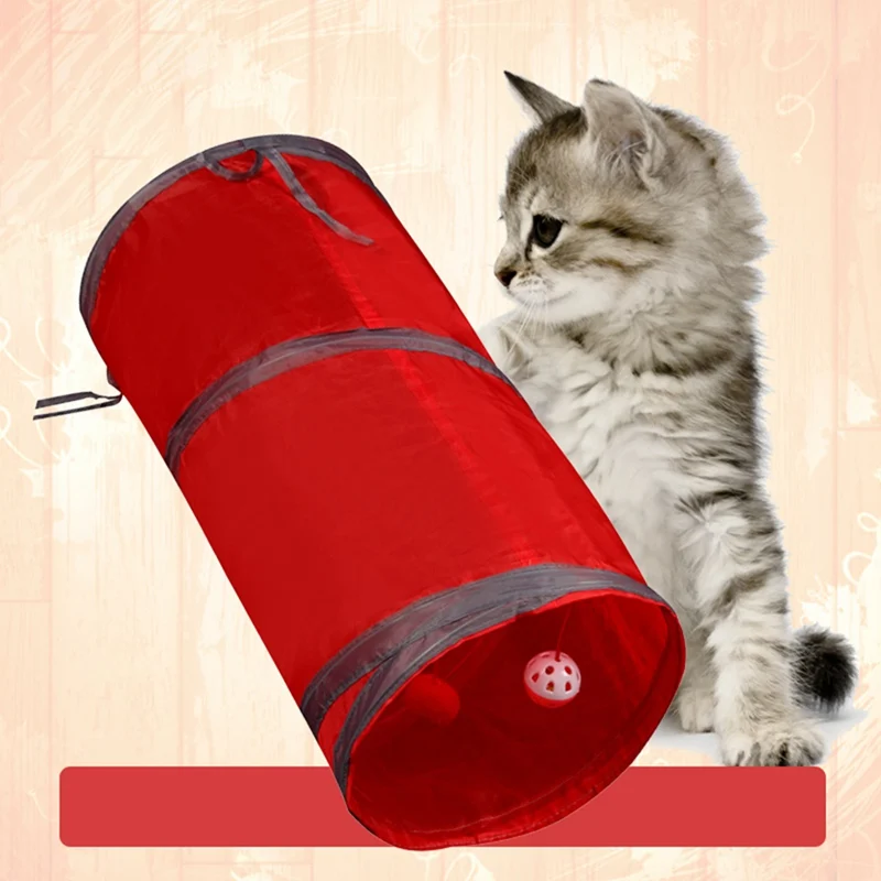 Foldable Pet Cat Toy Tunnel Ring Paper Two-way Tunnel With Hanging Two Balls For Cat Kitten Playing Drill Bucket