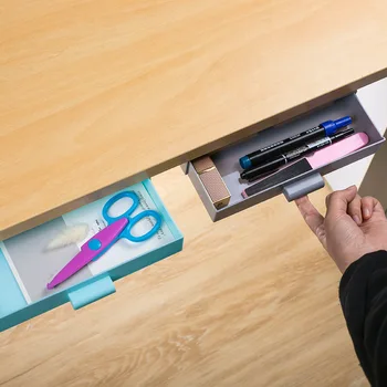 

Hidden Self Stick Drawer Storage Box Wall-mounted Office Stationery Organizer Case Under Desk Storage Stand Box Home Organizer