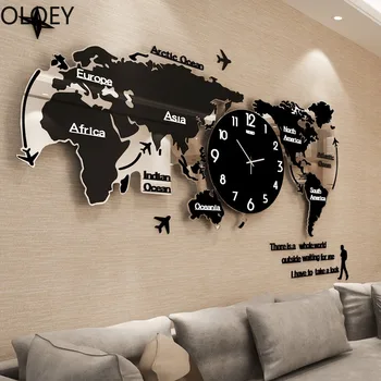 

Creative World Map Large Wall Clock Modern Design Acrylic 3d Clocks Wall Home Decor Living Room Silent Wall Watch Mechanism