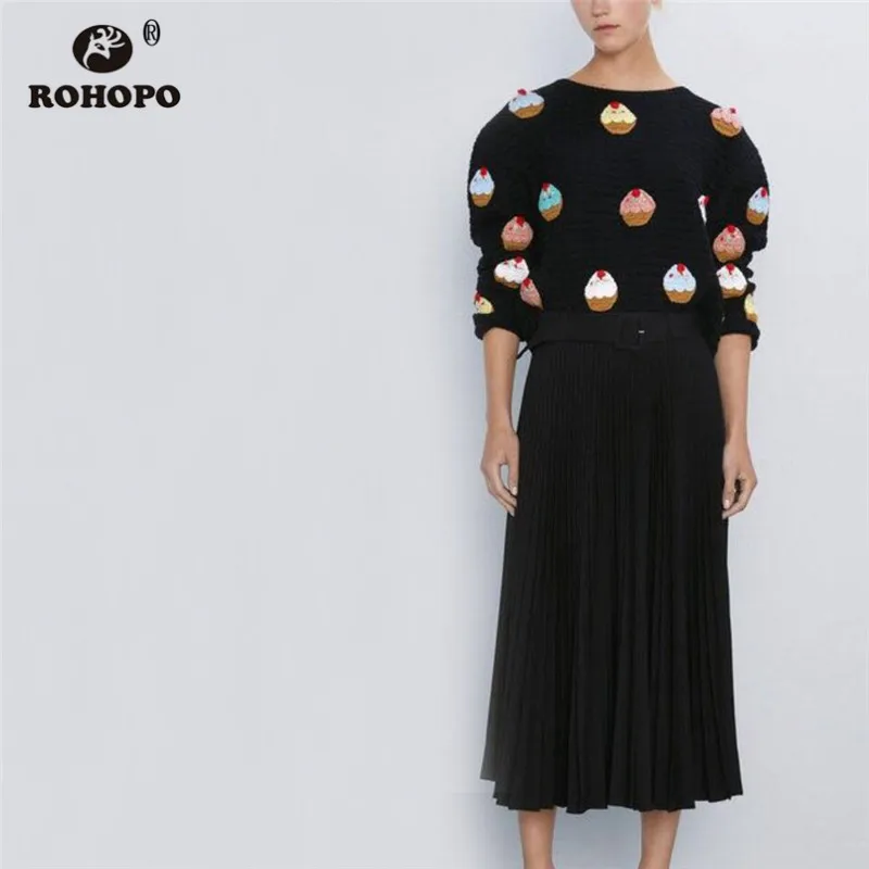 ROHOPO круглый воротник Emboridery торт мультфильм свитер длинный рукав кисточки на