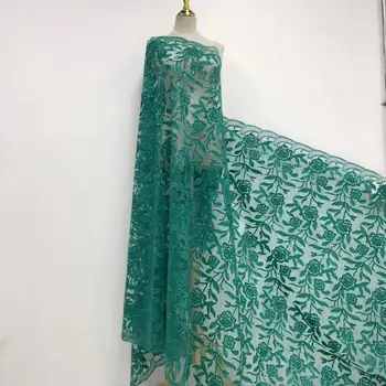 

Green Fashion African Mesh Lace Fabric High Quality Sequins French Lace Fabric Tulle Voile Wedding Sewing Milky Fiber KRL-4122
