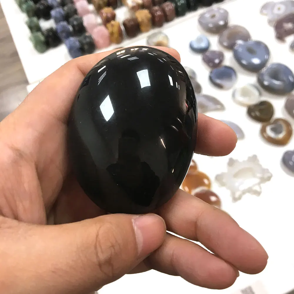 Black Obsidian Высокое качество Черный обсидиан пальмовый камень в форме камня ручной работы для подарка и домашнего декора LP - Цвет: Black Obsidian