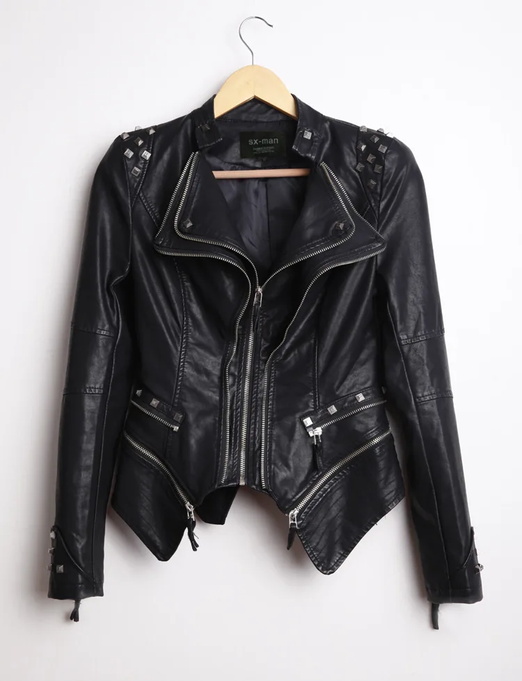 Black And Rivet Женские Мотоциклетные Куртки из искусственной кожи женская уличная одежда осень зима с длинным рукавом байкерские черные заклепки панк пальто - Цвет: Black And Rivet