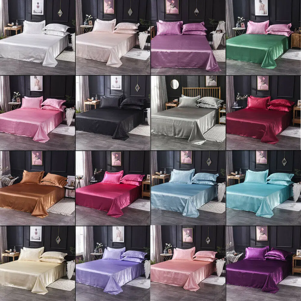 

3Pcs Bedding Set Luxury Queen King Size Bed Sheet Set Covers Satin Bed Sheets and Pillowcases Bed Flat Fitted
