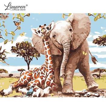 

DIY Painting By Numbers Elephant Giraffe Animals Acrylic Paint On Canvas Kit Paint for Kids Room Unique Gift Home Decor Wall Art