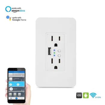 

Smart Wall Outlet Plug WiFi In-Wall Socket Remote Control Time Alexa Google Home