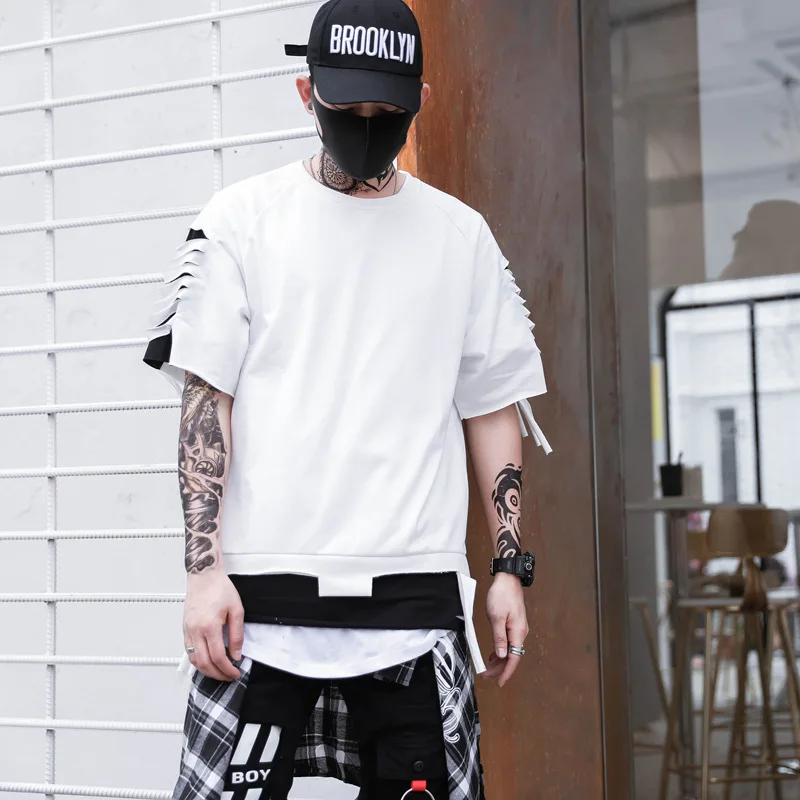 

Summer 2020 Solid Patchwork Fashion tshirt hip hop tees Tops Men/ Women Perforated Loose Drop Shoulder Half Sleeve T-shirts