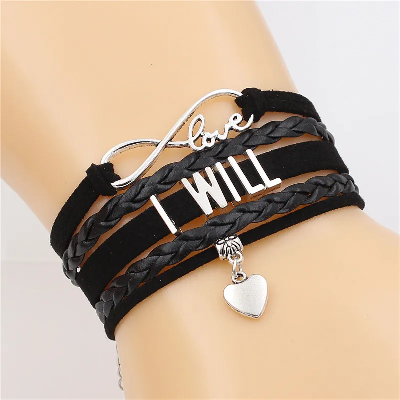 12 шт./лот 7 цветов I Will Letter кожаный браслет женский многослойный браслет винтажный браслет со знаком бесконечности