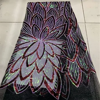 

2019 Pink African lace fabric,embroidered flower net lace,purple high quality Nigerian lace fabric with stone for wedding dress