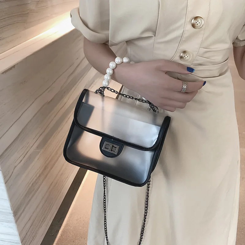 

2019 Spring And Summer New Style Transparent Jelly Bag Women's Korean-style Fashion Versatile CHIC Chain Shoulder Square Sling B