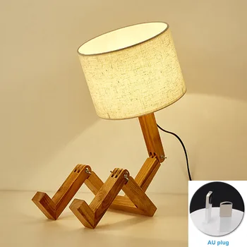 

Nordic Modern Robot Shaped Home Office LED Table Lamp Working Living Room Wooden Base Learning Interior Decoration For Bedroom