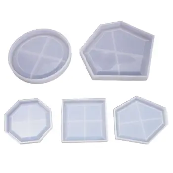

5 Pcs DIY Crafts Resin Crystal Epoxy Mold Coaster Pendant Casting Silicone Mould R2LE