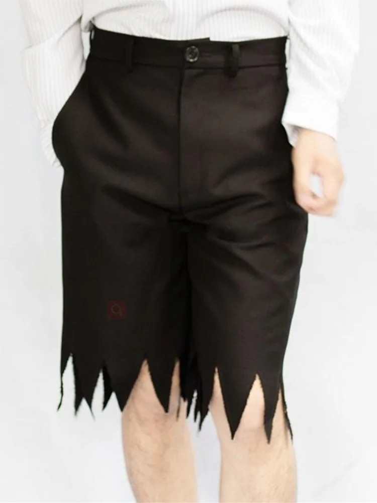 

New black shorts for men in summer, urban youth trend, serrated edge, wide-leg pants, pure color, loose, cropped pants