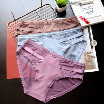 

Japanese Cute Girl Sexy Transparent Lace Woman Low Waist Panties Breathable Comfortable Elastic Elastic Briefs Cotton One Size