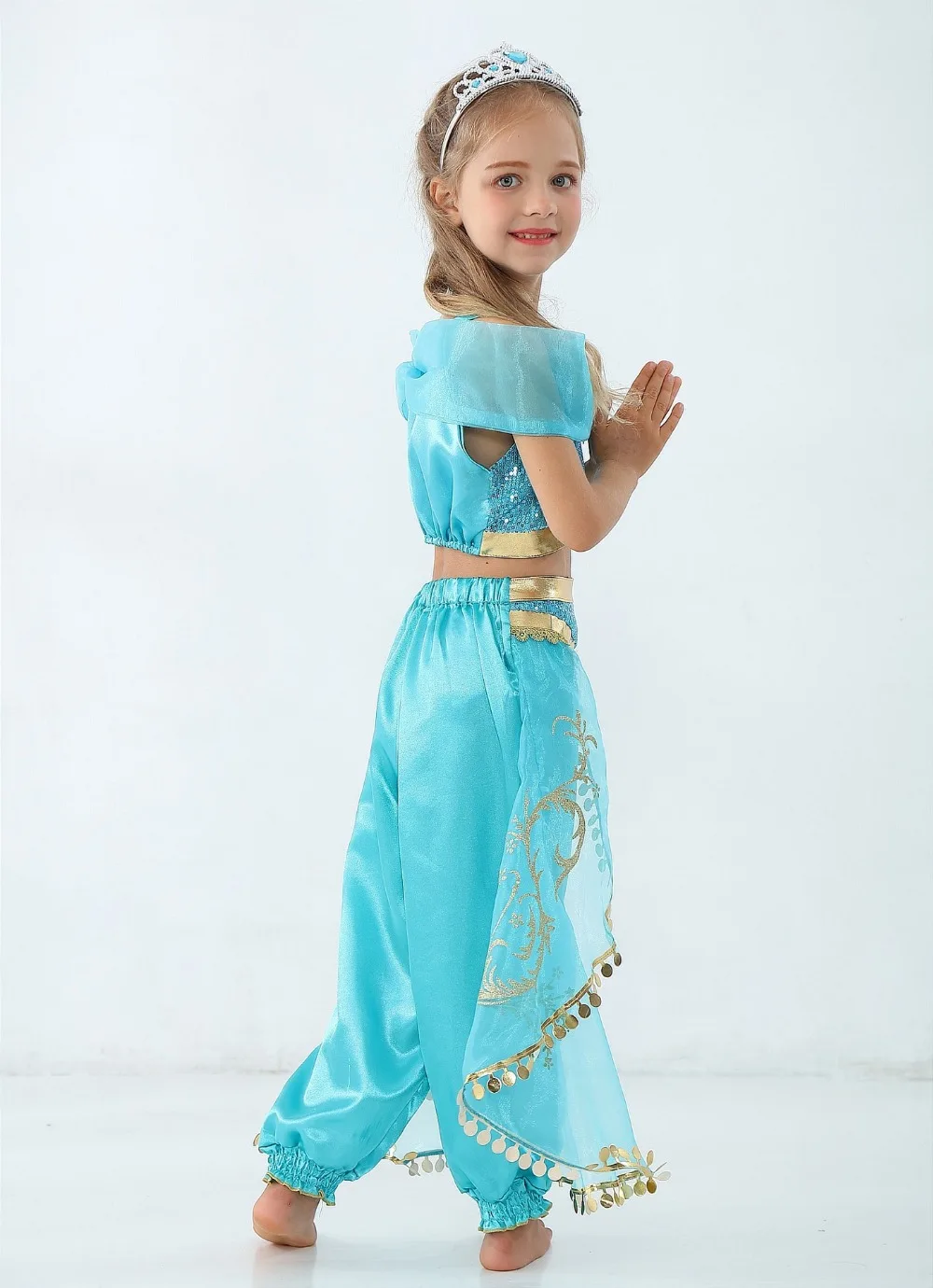 Aladdin Lamp Princess Jasmine Cosplay Costume Girls Halloween Fantasia Arab Princess Fancy Dress Up Outfit Girls Jasmine Costume