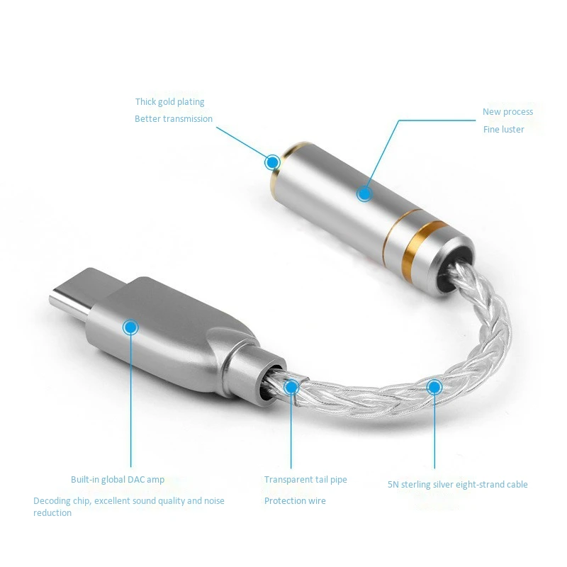 Hifi Type C Mini Jack 3 5mm Headphone Adapter Silver Headphone Cable o Connectors 3 5mm Female USB C Converter