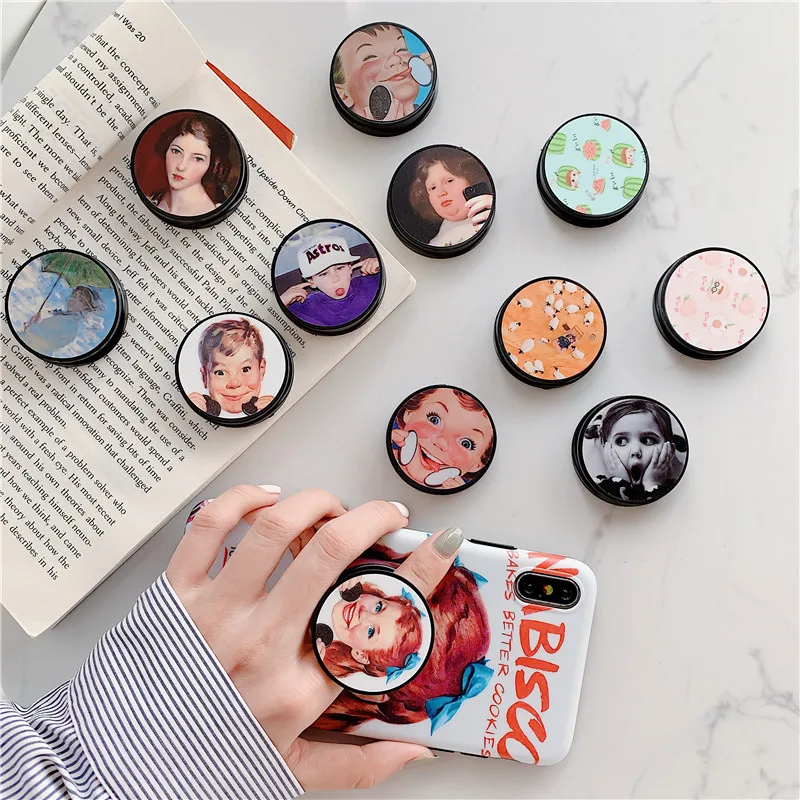 Funny Cartoon couple avatar Folding stand For Mobile phone Holder for iPhone X 8 7 6 Plus for Samsung Phone Case Grip Kichstand