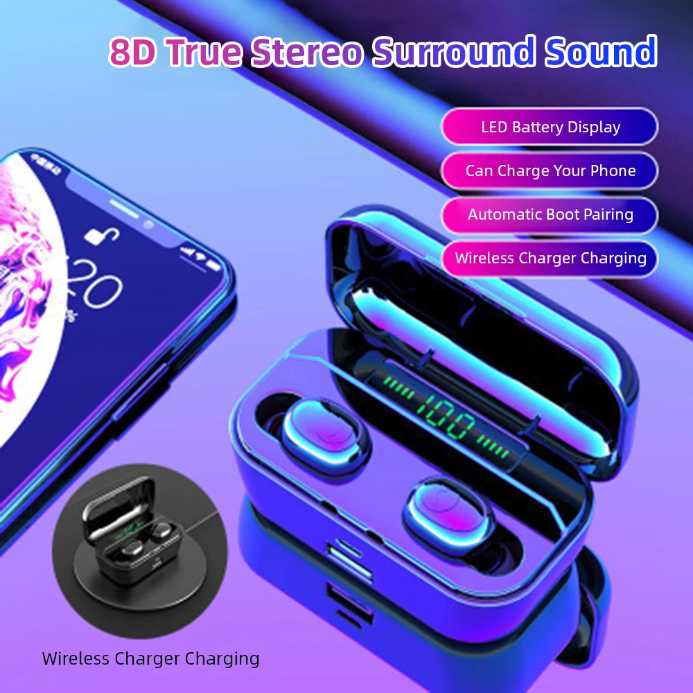Phone Holder Bluetooth Earphone Power Bank LED Display Portable Sports For iPhone Huawei Earbuds Headset In Ear HD Stereo Call