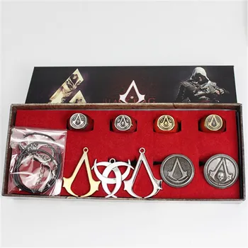 

2019 New Hot Assassin's Creed Weapons Hanging Buckle Set Game Related Products Ring Necklace Keychain Small Pendant Accessories