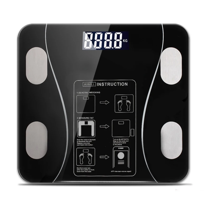 AIWILL бытовой светодиодный цифровой весы для ванной с Bluetooth Android или IOS весы для жировых отложений - Цвет: KNIGHT BLACK