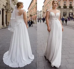 Plus Size Wedding Dress Sexy V-neck Lace Applique Bow Belt Chiffon Long Bridal Gown Custom Made Mariage Vestidos De Noiva